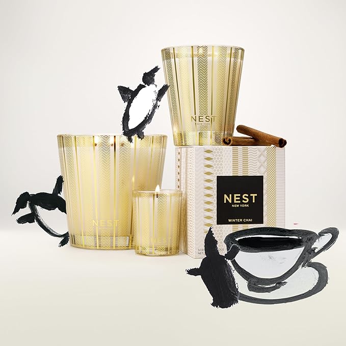 NEST New York Scented 3-Wick Candle, Winter Chai - 21.2 oz - Up to 100-Hour Burn Time - Reusable Glass Vessel - Bloomnest