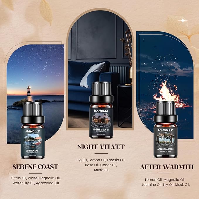 Hotel Diffuser Oils Gift Set - 6x10ML Luxury Hotel Scent Essential Oils Set for Diffuser, Candle Making - My Route, Serene Coast, Night Velvet, 24K Bloom, Dream State, After Warmth Fragrance Oil - Bloomnest