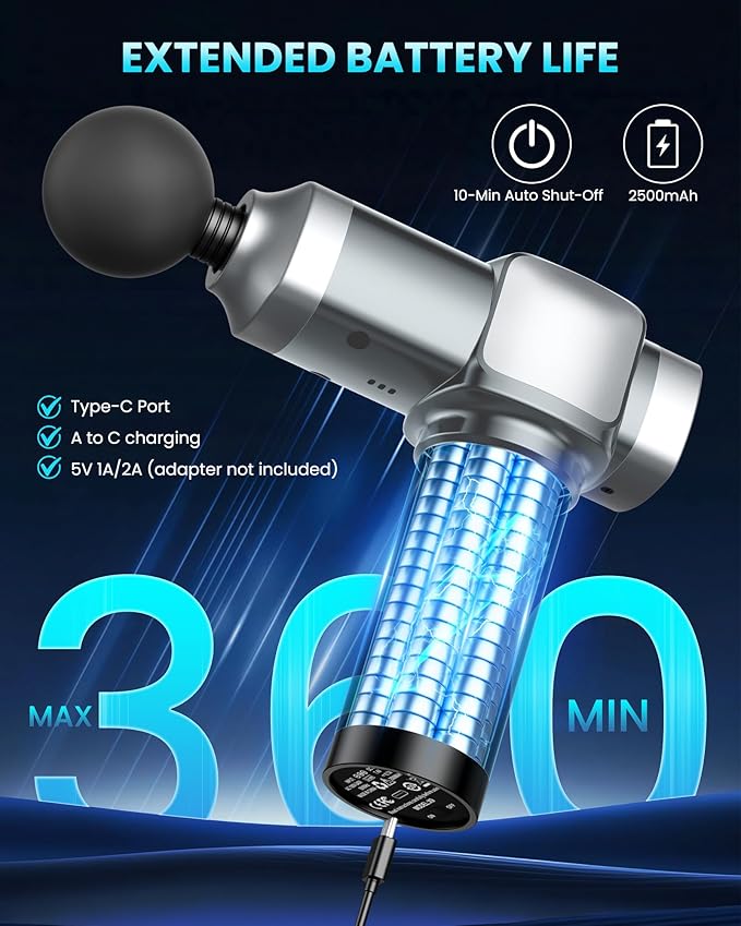 Deep Tissue Massage Gun, Portable Percussion Electric Muscle Massager for Pain Relief, Handheld Massagers with 30 Speeds & 6 Attachments for Back and Neck, Gifts for Men Women - Bloomnest