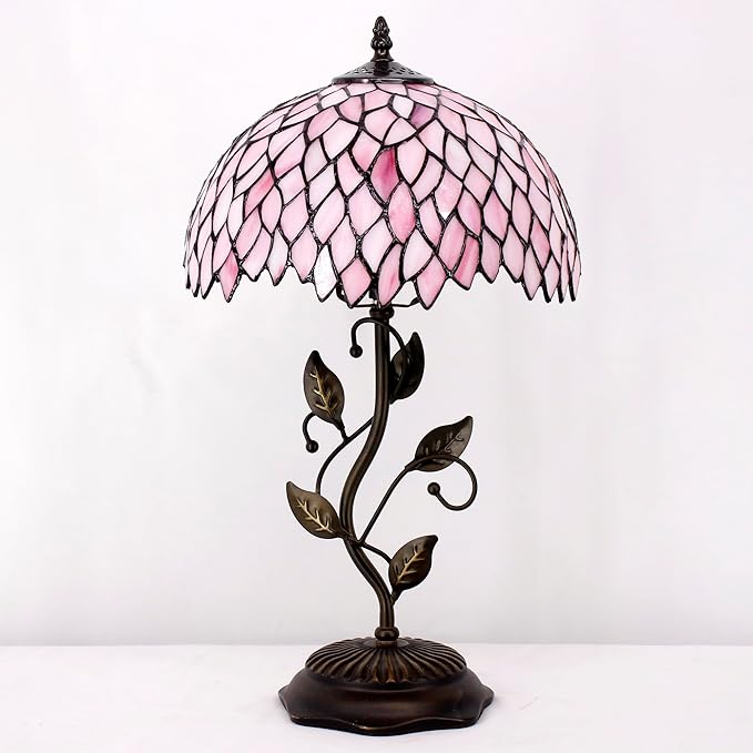Tiffany Lamp Table Lamp Stained Glass Desk Lamps 12X12X19 Inches Reading Light Decor Bedroom Living Room (Pink Wisteria Style) - Bloomnest