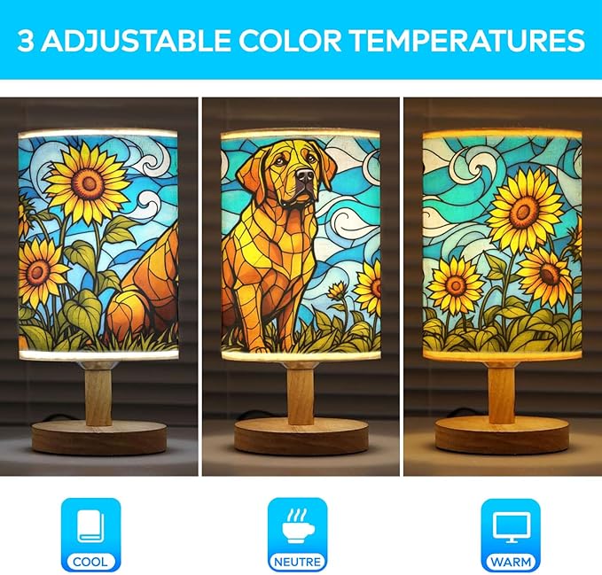 Labrador Retriever Table Lamp LED 3-Color Pressed Bedside, Dog Shade Lamp with Wood Base for Bedroom Living Room Desk Office - Bloomnest