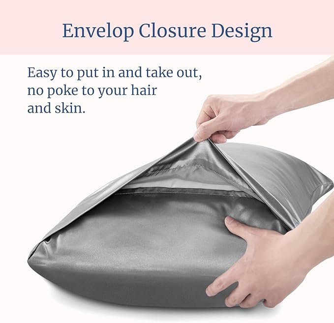 BEDELITE Satin Pillowcase for Hair and Skin, Super Soft Similar to Silk Pillow Cases 4 Pack with Envelope Closure, Cooling Pillowcases for Women Men (20"x26" Standard Size, Grey) - Bloomnest