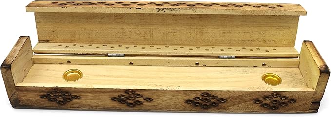 SOUL STICKS Handmade Carved Incense Burner Wooden Coffin Box with Storage Includes Go Away Evil Incense Sticks (Game Over) - Bloomnest