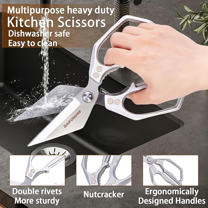 Heavy Duty Kitchen Scissors, Sharp Multifunctional Shears for Food with Full Metal Construction, Dishwasher Safe, Ergonomic Handle for Cutting Poultry, Meat, Fish, Herbs - Bloomnest
