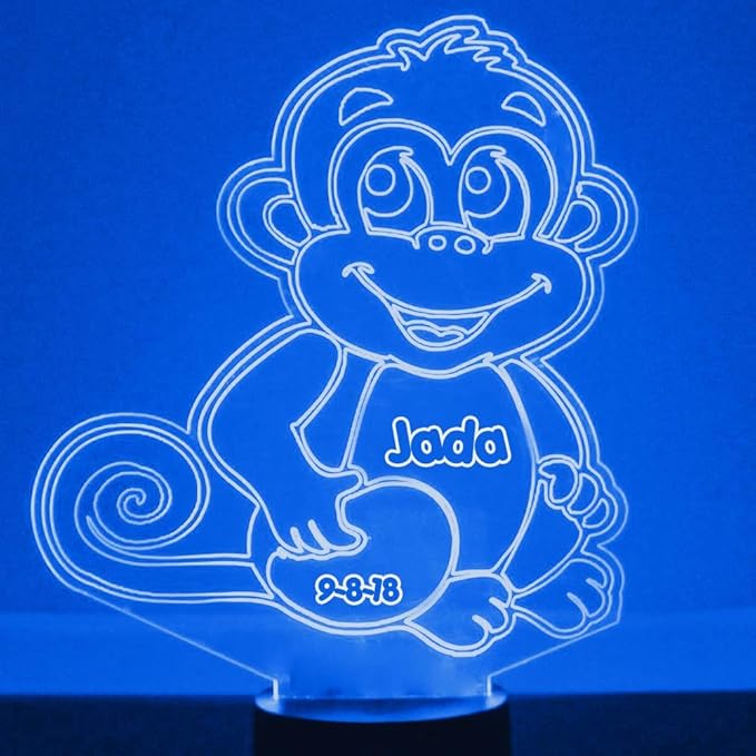 Monkey Custom 3D Illusion Lamp with Remote | LED Night Light with Personalized Name, Logo, Image, Design | 4 Modes, 16 Light Colors | USB or Battery Power | Made in The USA - Bloomnest