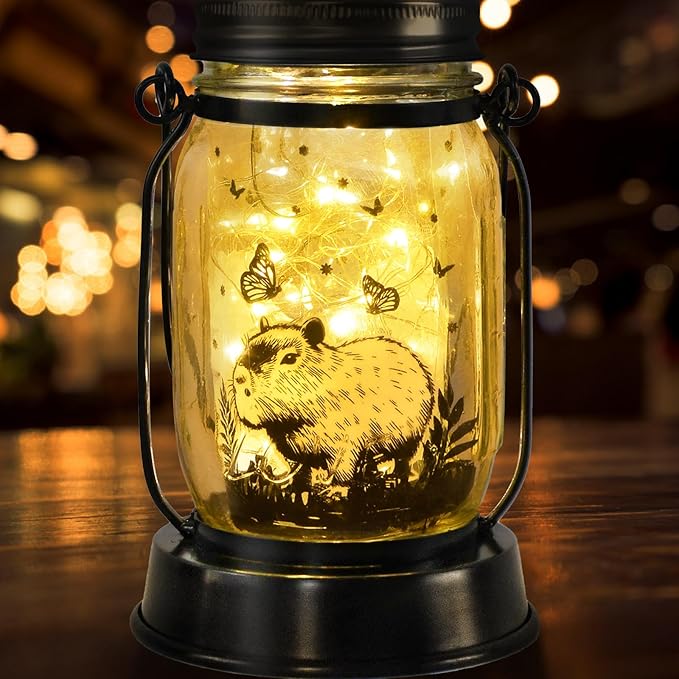 Capybara Gifts for Women/Men Capybara Solar Lanterns Mom Grandma Birthday Present Lantern Memorial Lights Solar Garden Decoration Outside for Yard, Patio,Backyard,Porch Torches - Bloomnest