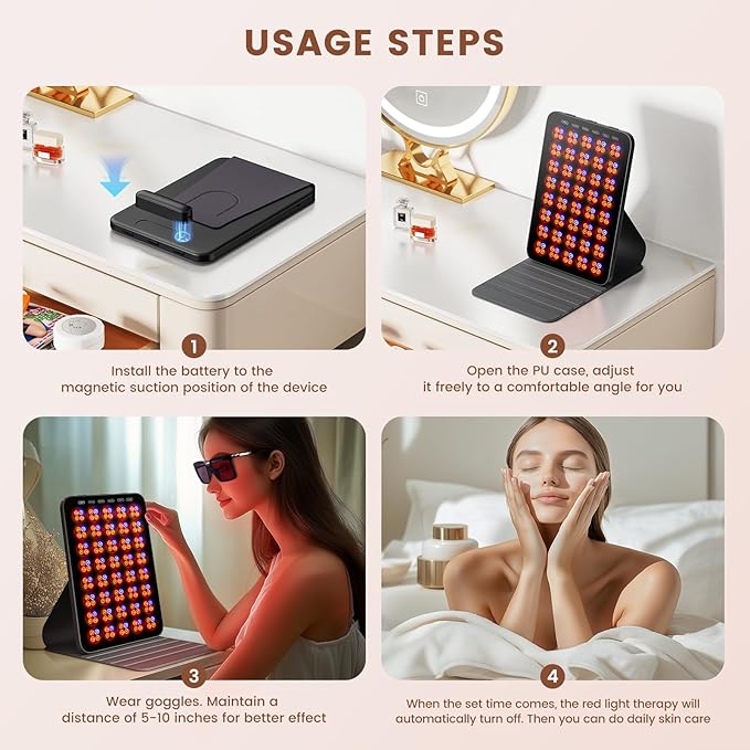 INTEO Red Light Therapy for Face and Body, Portable Red Light Therapy with Protective Goggles, 850nm Infrared Red Light Therapy with 6 Modes