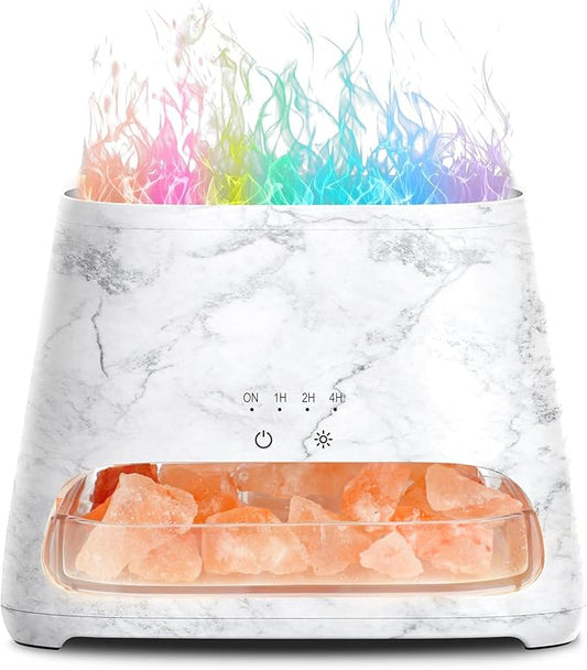 SALKING Colorful Flame Fire Diffuser Humidifier, Himalayan Salt Lamp, 7 Colors Changing Oil Diffuser, Ultra-Quiet Essential Oils Aromatherapy Diffusers for Large Room, Bedroom,150ml (Marble)