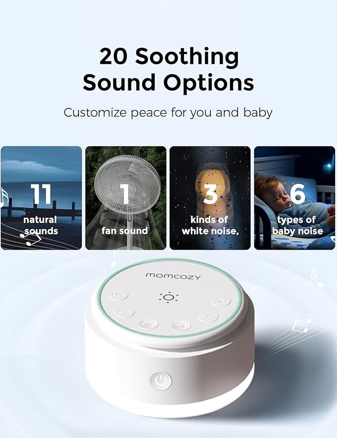 Momcozy Sound Machine for Baby | Portable White Noise Sound Machine for Sleep Rechargeable | 20 Sleep Sounds White Noise Machine with Nursery Night Light | Travel Sleep Sound Machine Battery Based - Bloomnest