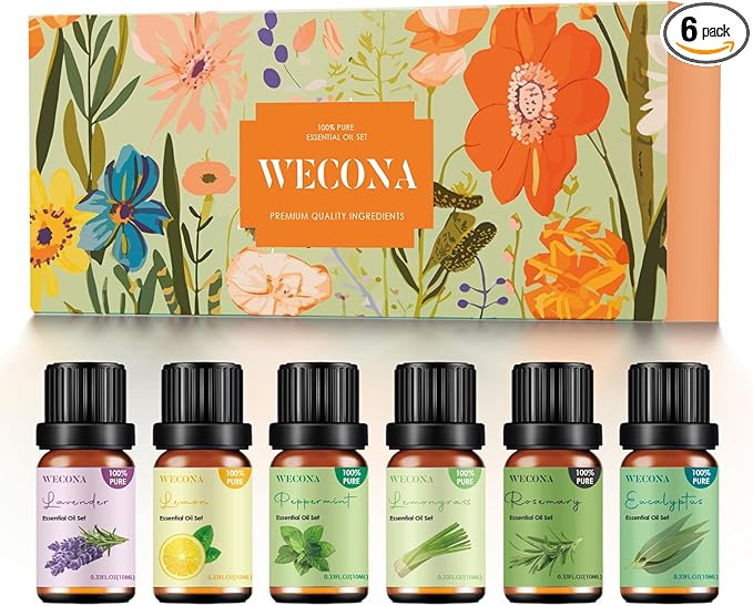 Pure Essential Oil Set - Top 6 Aromatherapy Oils Set, Essential Oils for Diffusers for Home - Peppermint, Lavender, Eucalyptus, Lemongrass, Rosemary, Lemon - 10ml x 6 - Bloomnest