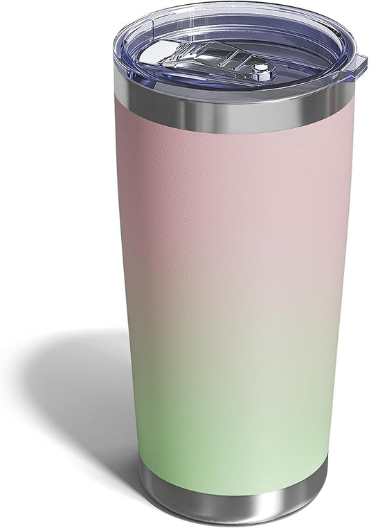 Travel Coffee Tumbler 20oz, 1 Pack Leakproof Travel Coffee Mug with Lid and Straw, Stainless Steel Double Wall Vacuum Insulated Tumbler for Hot/Iced Drinks (Textured Matte, Pink/Mint Green) - Bloomnest