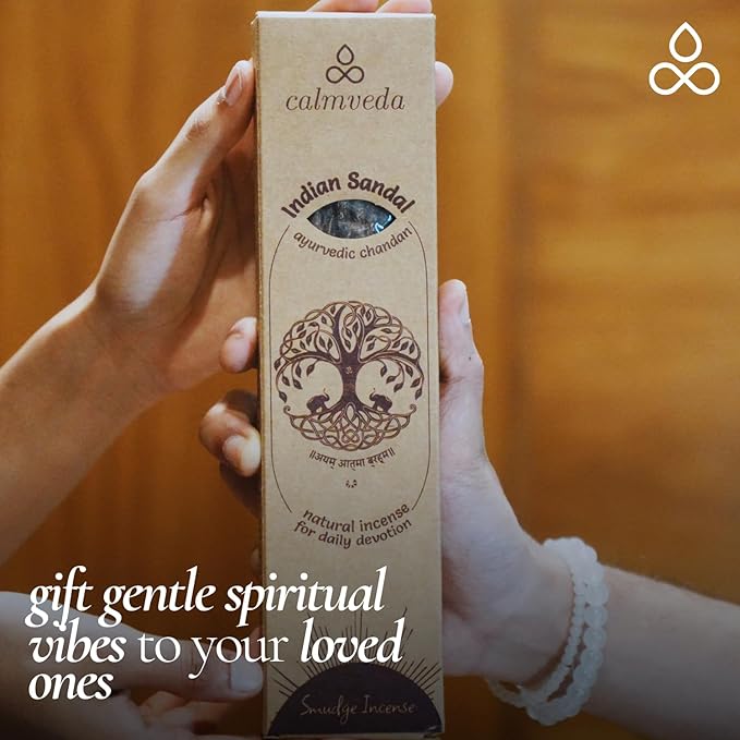 Ayurvedic Sandalwood Incense Sticks Natural - for Meditation Incense (24+ Smudge Sticks, 9 Inches) Thick Resin Natural Incense with Indian Sandalwood | Auspicious Spiritual Incense for Calming Self CalmvedaIncenseAromatherapy