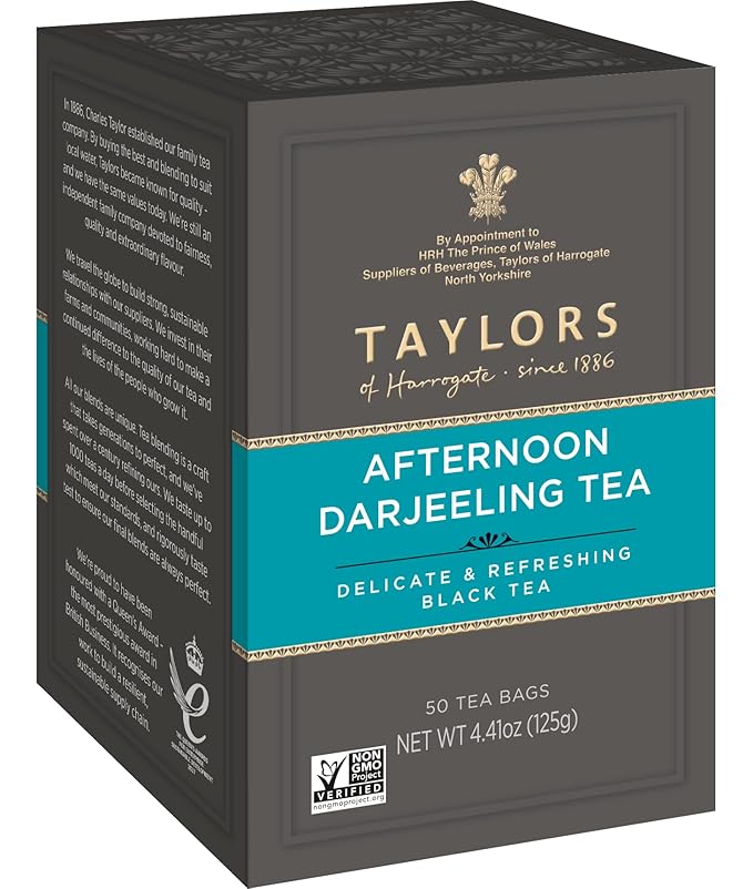 Taylors of Harrogate Afternoon Darjeeling, Black Tea, Pillow Bags 50 Count (Pack of 1), Delicate, Sweet & Floral, Caffeinated, Enjoy Hot or Iced, 50 Teabags - Bloomnest