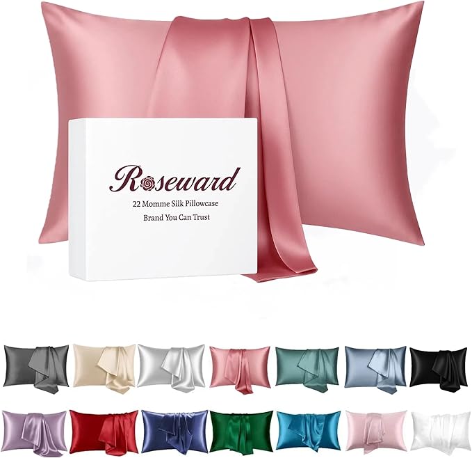 100% Mulberry Silk Pillowcase with Zipper Made in USA, Real 22 Momme Silk Pillow Cases Queen for Hair and Skin, NOT Satin Pillowcase, Anti Acne, Anti Aging, 1 Pc 20"x30" (Queen, Dusty Rose) - Bloomnest