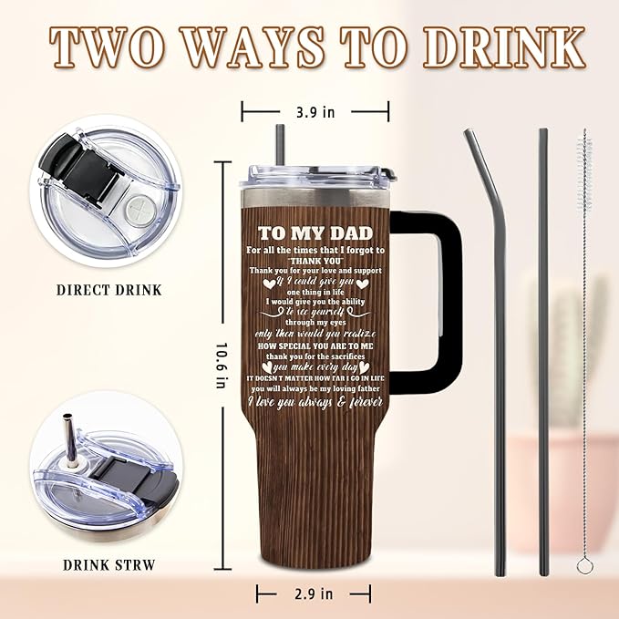 DUUV Gifts for Dad from Daughter, To My Dad Tumbler 40 Oz with Handle and Straw, Christmas Thanksgiving Birthday Gifts for Men Daddy Stepdad Elderly Father, Thoughtful Papa Mug, 1PCS - Bloomnest
