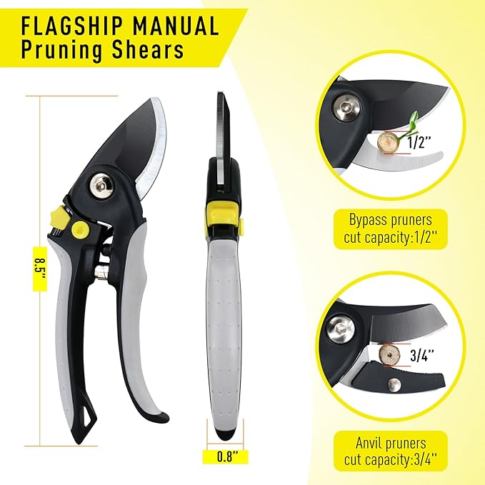 Jardineer Pruning Shears for Gardening, 3Pack Stainless Steel Garden Shears Set include Bypass Hand Pruner, Anvil Pruning Scissor, Pruning Snips for Flowers, Herbs and Small Branches - Bloomnest
