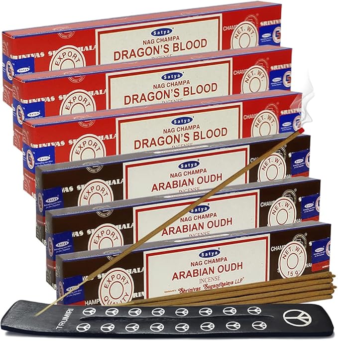 Dragons Blood Arabian Oudh Incense Sticks & Holder Bundle Variety Pack from House of Nag Champa Incense Sticks and Trumiri TRUMIRI