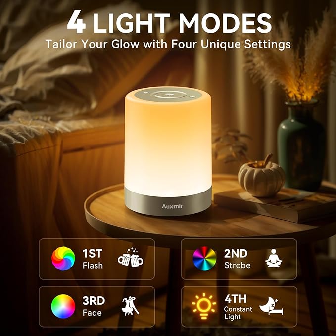 Night Light for Kids Baby, Dimmable Touch Lamp for Nursery, 11 RGB Colors 5 Brightness, Portable Rechargeable Bedside Table Lamp for Nightstand, Kids Night Light for Bedroom Living Room, Silver - Bloomnest