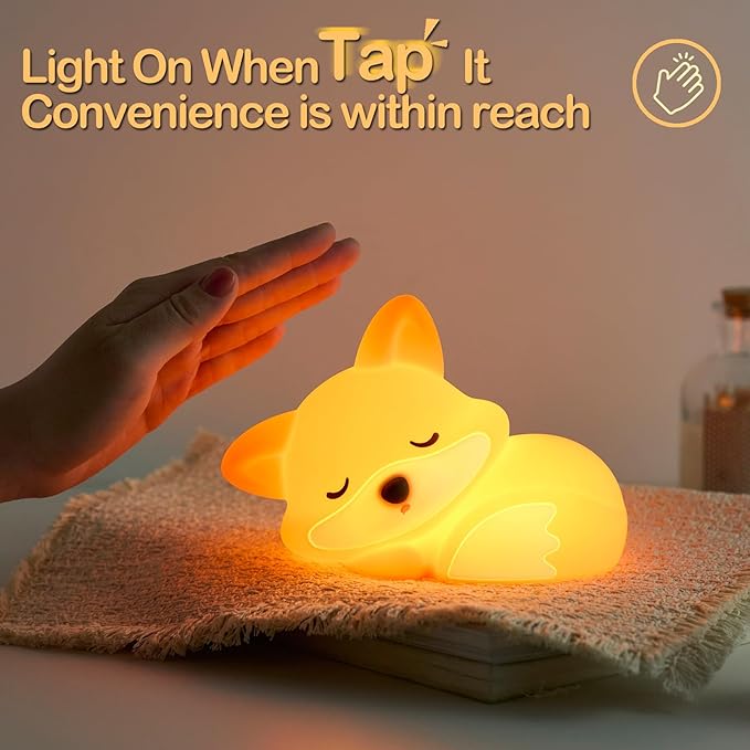 ATSUI Fox Night Light, LED Squishy Novelty Animal Lamp, Food Grade Silicone, 2 Level Dimmable, Nursery Nightlight for Desk Decor, Funny Gifts Stuff for Boys Girls Baby, White Elephant Gifts - Bloomnest