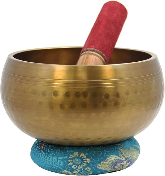 DharmaObjects Tibetan Hand Hammered 5.5 Inches Singing Bowl Cushion Mallet Set - Bloomnest
