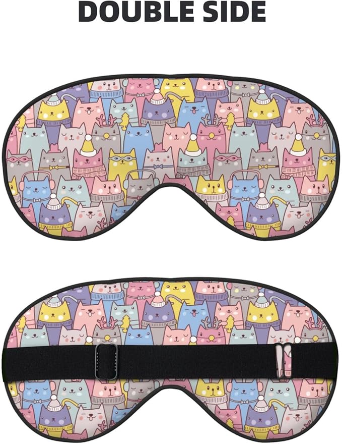 Sleep Eye Mask Christmas Cute Cats Sleep Mask for Women Men Comfortable Eye Mask with Adjustable Strap Soft Eye Cover Blindfold for Travel Yoga Nap Shift Work - Bloomnest