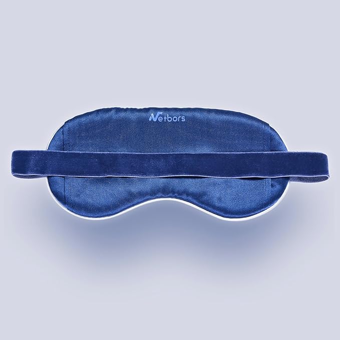 22mm Mulberry Silk Beauty Sleep Mask with Velvet Band & Travel Pouch, Light Blocking, Hair & Skin Friendly, Blue Cherry Blossom Totem Print, Gift Packaging - Bloomnest