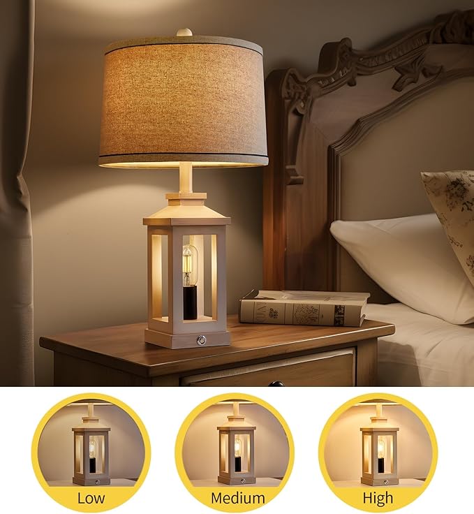 23.75" Retro Farmhouse USB C+A Ports Table Lamp Set of 2 with 3 Way Dimmable Touch Control White Nightlight Vintage Modern Lamp for Living Room Bedroom with 2 Light Sources - Bloomnest