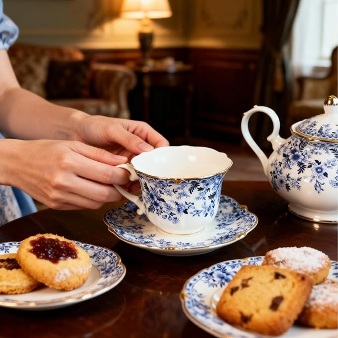 22oz Floral Ceramic Teapot – Vintage Gold Rim Porcelain Tea Pot for Loose Leaf, Blooming Tea & Coffee, Elegant Decorative Teapot for Tea Party, Flower Design (China Flower)