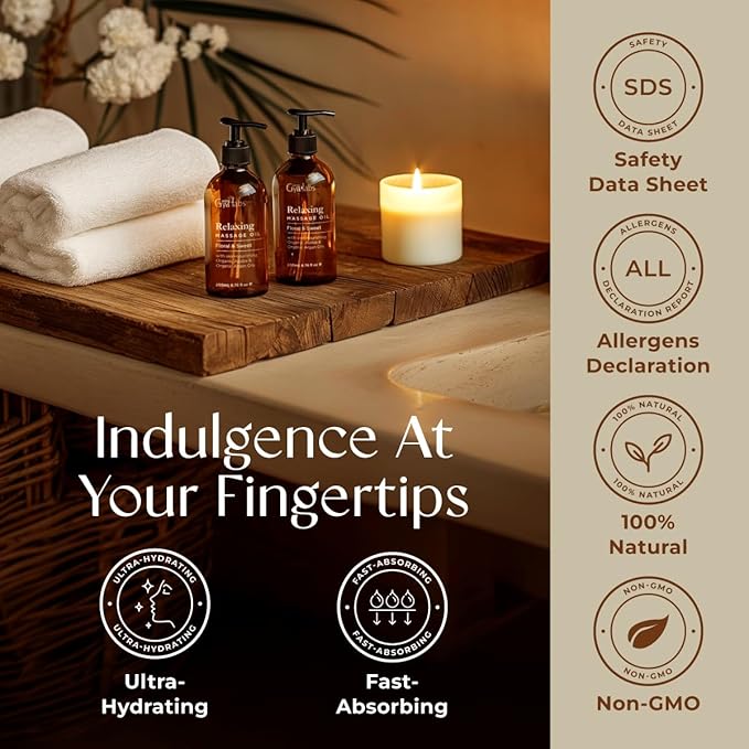 Gya Labs Relaxing Massage Oil - 6.76 Fl Oz - Non-Greasy Formula for Sore Muscles, Deep Relaxation & All Skin Types - Suitable for Men & Women - Bloomnest