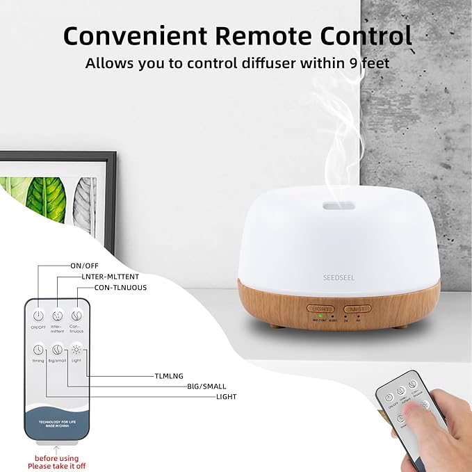 300ML Essential Oil Diffuser with 7-Color LED Lights and Remote Control, Modern Minimalist Design, High-Efficiency Ultrasonic Mist Aromatherapy Diffuser for Home - Bloomnest