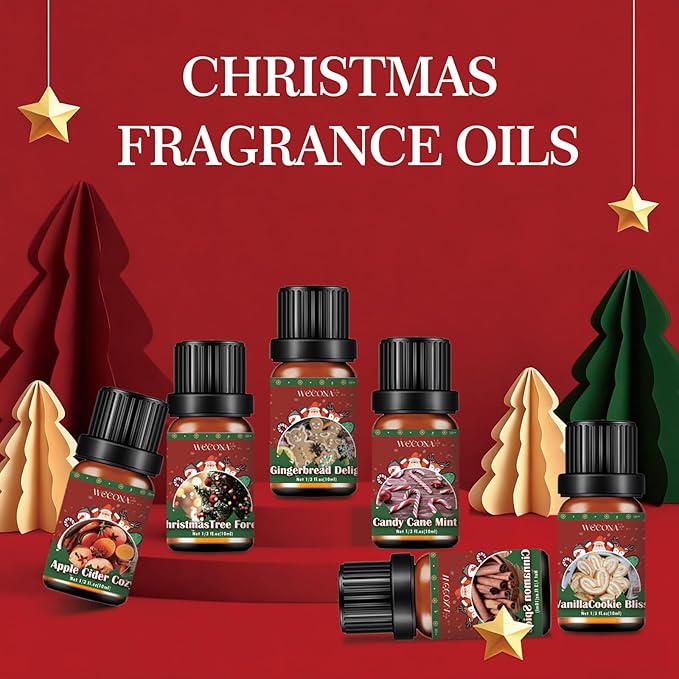 Christmas Essential Oils for Diffuser - Holiday Essential Oils Gift Set, 6 x 10ml Christmas Scents Including Gingerbread, Candy Cane, Apple Cider and More - Winter Diffuser Oils for Home - Bloomnest