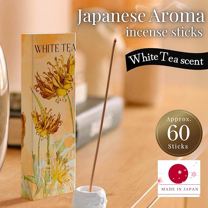 Luxury Japanese Incense Sticks 60sticks White Tea Jasmine Musk Grapefruit Coreless Low Smoke Natural Charcoal Free Non Toxic Aromatherapy Meditation Calming Stress Relief Relaxation Yoga TOMORI