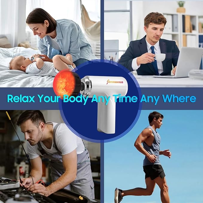 Massage Gun with Heat – Powerful Deep Tissue Massager, Handheld Mini Massage Gun for Full-Body Muscle Relief, Adjustable Speeds for Pain Relief & Recovery, Portable Muscle Massager for Home,Travel, - Bloomnest