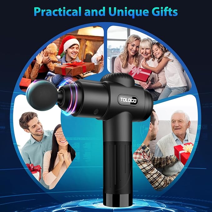 TOLOCO Massage Gun, Deep Tissue Back Massage for Athletes for Pain Relief, Percussion Massager with 10 Massages Heads & Silent Brushless Motor, Gifts for Fathers Day, Black - Bloomnest