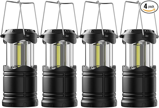 Lichamp LED Camping Lantern, 4 Pack Battery Powered Flashlight for Power Outages, Portable Collapsible Hanging Light Essential for Home, Outdoor, Emergency Lamp Survival Kit Gear for Hurricane, Black - Bloomnest