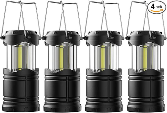 Lichamp LED Camping Lantern, 4 Pack Battery Powered Flashlight for Power Outages, Portable Collapsible Hanging Light Essential for Home, Outdoor, Emergency Lamp Survival Kit Gear for Hurricane, Black - Bloomnest