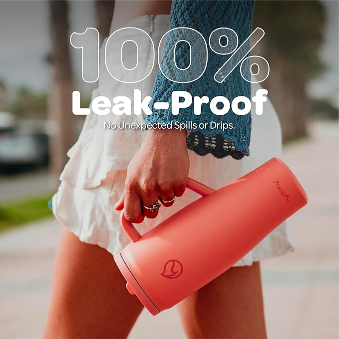 Hydracy 40oz Tumbler with Lid and Straw Stainless Steel Insulated Water Bottle with Handle, Reusable Leakproof Rotatable Lid for Left or Right Hand Use, Cupholder Friendly Rubber Base - Coral Crush - Bloomnest