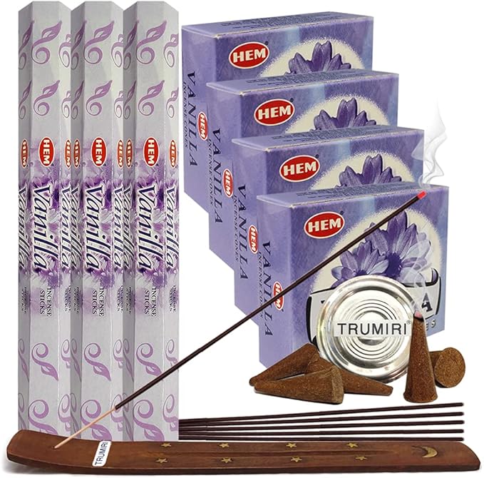 Vanilla Incense sticks and cone incense holder variety pack bundle insence insense insienso TRUMIRI