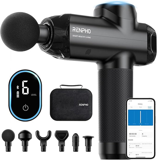 RENPHO Massage Gun Deep Tissue with Bluetooth, Percussion Muscle Massage Gun with 12mm Amplitude for Athletes, Portable Electric Handheld Massager Gun, LED Touch Display - Bloomnest