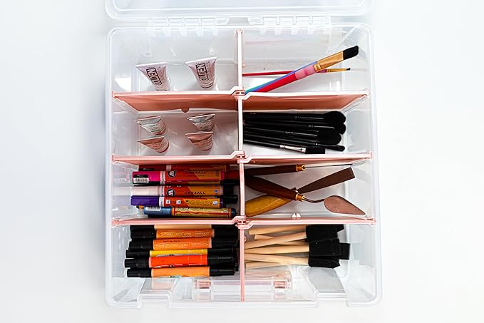 ArtBin 6990RK Super Satchel Double Deep, Portable Art & Craft Organizer with Handle, [1] Plastic Storage Case, Clear with Rose Gold Accents - Bloomnest