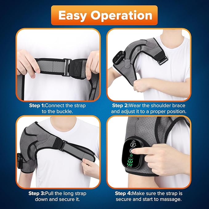 Shoulder Heating Pad with Massage, Cordless Heated Shoulder Wrap for Pain Relief, Deep Tissue Shoulder Massager for Rotator Cuff & Shoulder Brace Support - Bloomnest