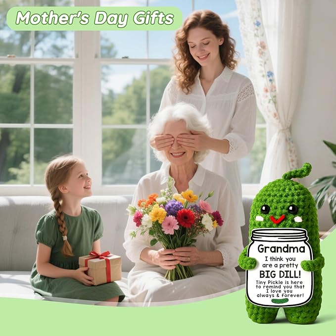 MAMAGIFTREE Grandma Birthday Gifts Valentines Day, You're a Big Dill - Crochet Pickle Plush Great Grandma Gifts Gigi Gift Ideas for Grandma from Grandkids - Bloomnest