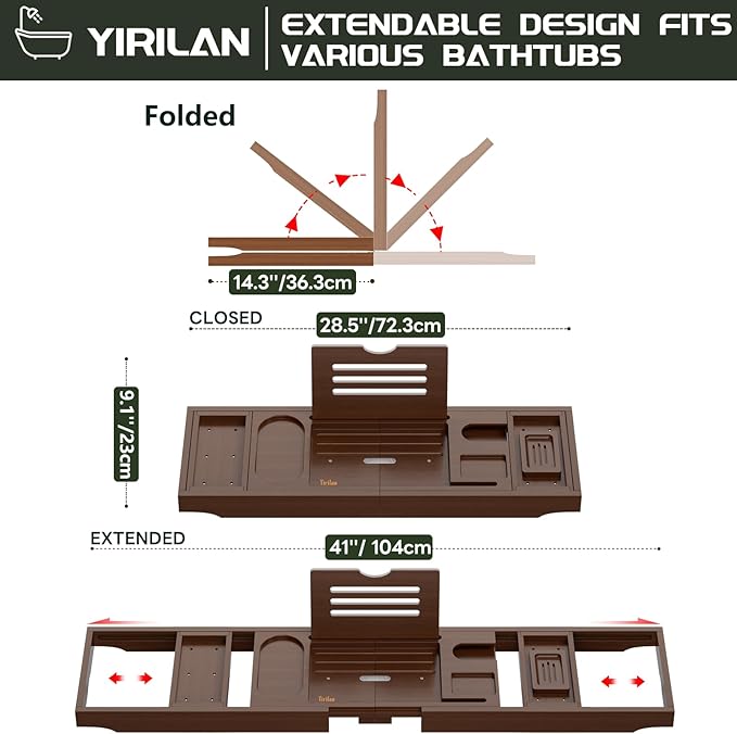 Yirilan Bathtub Trays for Tub,Bath Tray, Foldable Bathtub Caddy,Brown - Bloomnest