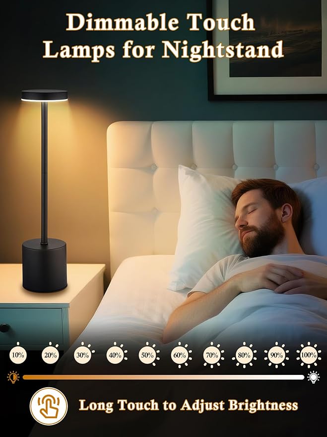 Cordless Table Lamps Set of 2,6000mAh Battery Operated Lights,Dimmable+3 Colors Rechargeable Lamp Cordless Lamp,Portable Wireless Small Table Lamp for Bedroom/Kitchen/Bathroom/Dining/Outdoor [Adapter] - Bloomnest