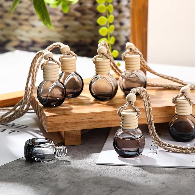 50 Pcs Hanging Car Air Freshener Black Car Diffuser Bottles Empty Glass Perfume Bottles Air Freshener Diffuser Bottle Pendant for Essential Oils Fragrance Aromatherapy Bottle Ornament (Round) - Bloomnest
