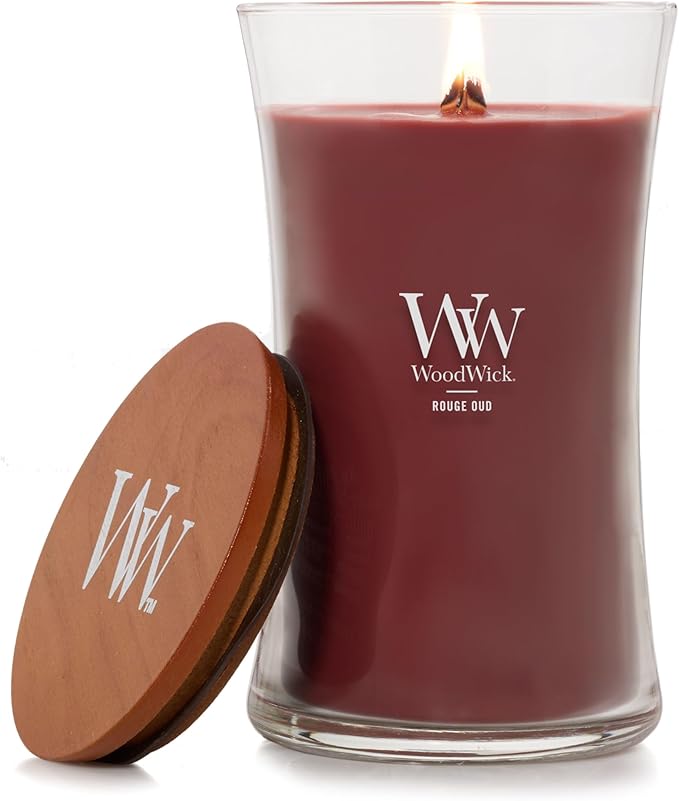 WoodWick Rouge Oud Gifts for Women and Men, 21.5 oz Large Hourglass Candle with Crackling Wick - Bloomnest