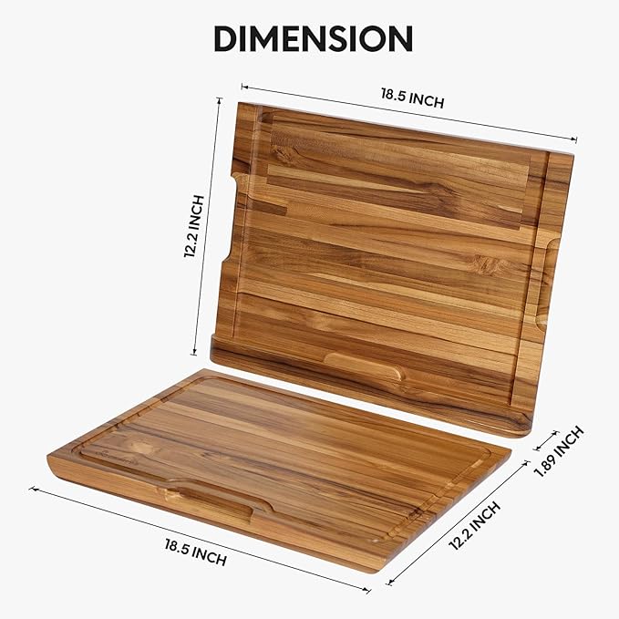 2 - in - 1 Magnetic Knife Block Holder with 16"x11" Teak Cutting Board, Crafted from Premium Natural Teak Wood,Juice Grooves, Kitchen Organizer for Home Chefs - Bloomnest