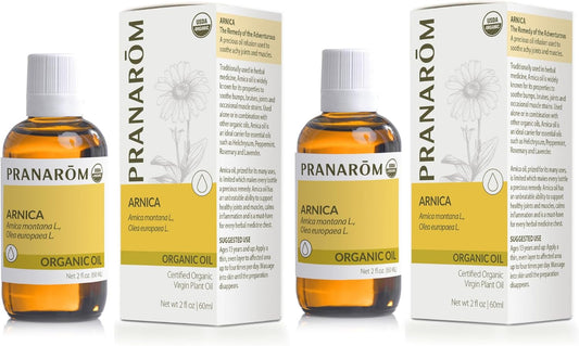 Pranarom - 2 Pack - USDA Certified Organic French Arnica Virgin Plant Oil - 2 fl oz Glass Bottle Each - Massage Oil for Body, Relaxing, Soothing for Joints & Muscles