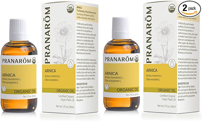 Pranarom - 2 Pack - USDA Certified Organic French Arnica Virgin Plant Oil - 2 fl oz Glass Bottle Each - Massage Oil for Body, Relaxing, Soothing for Joints & Muscles - Bloomnest
