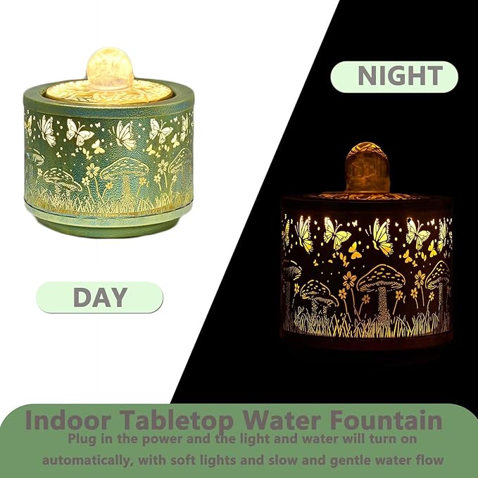 Indoor Tabletop Round Water Fountain - Home Kitchen Office Decoration Modern Design Style - Spinning Orb Abletop Fountains for Home Office Bedroom Relaxation Blue - Bloomnest